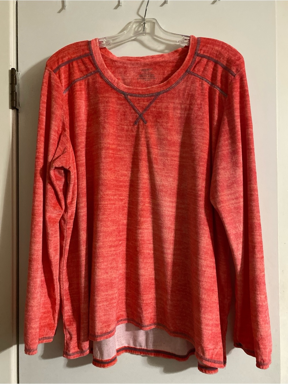 Climate right by cuddled duds Soft Heathered Long-Sleeve Crewneck Top - Coral